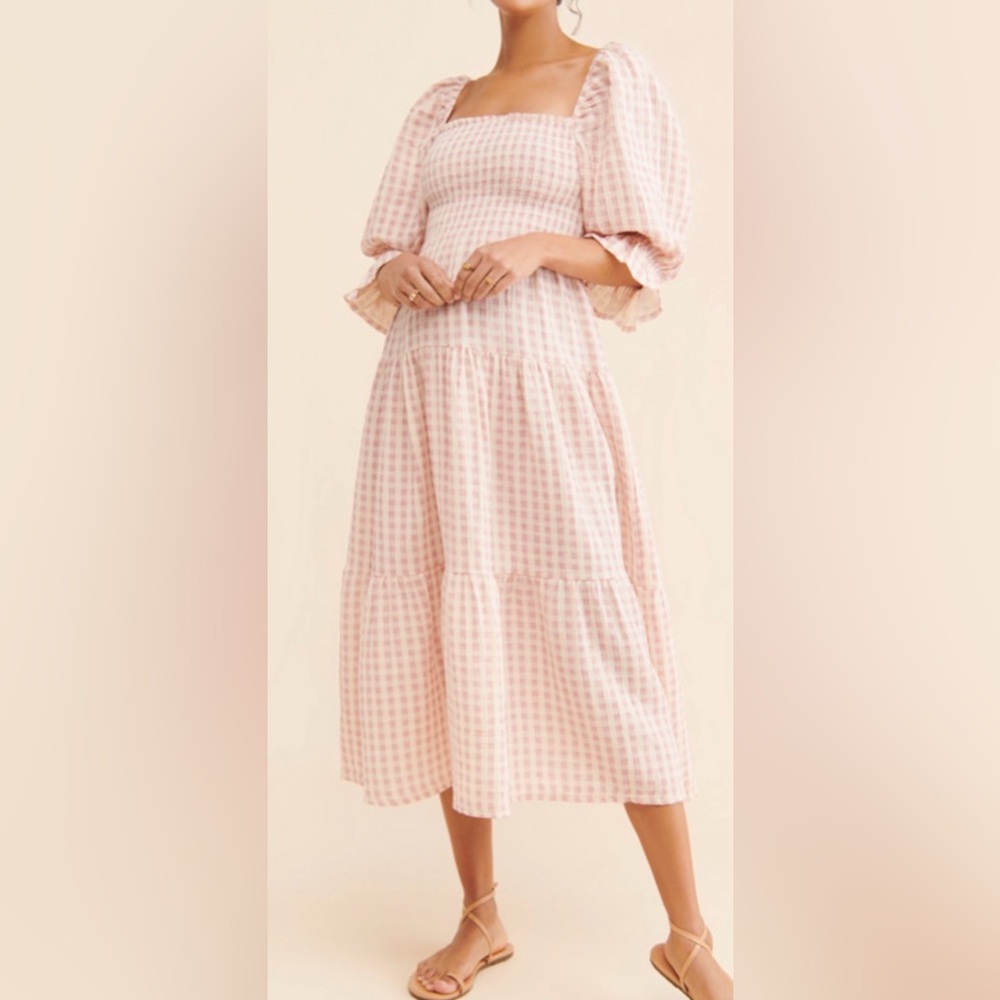 Chic Pink Checkered Midi Dress